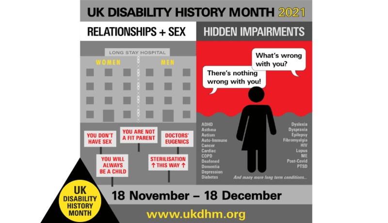 Info graphic on hidden impairment and relationship and sex for UK Disability history month
