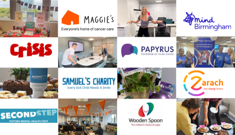 Logos and images from fundraising for charity