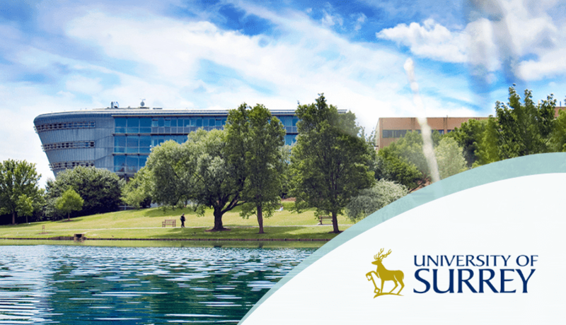 University of Surrey campus and logo