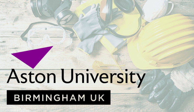 Picture of health & safety equipment with aston university logo