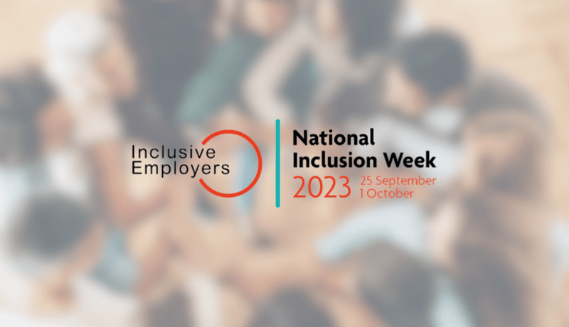 National Inclusion Week logo with blurred image of group of people in the background