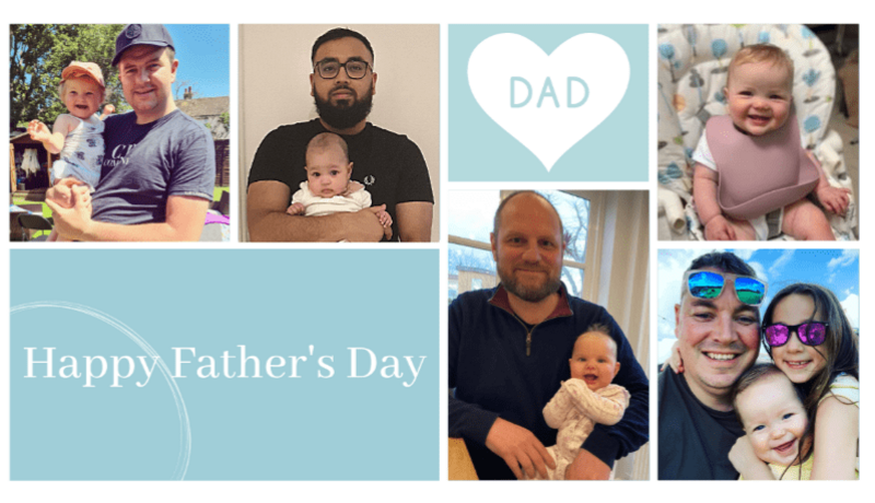 Images of smiling dad with their children