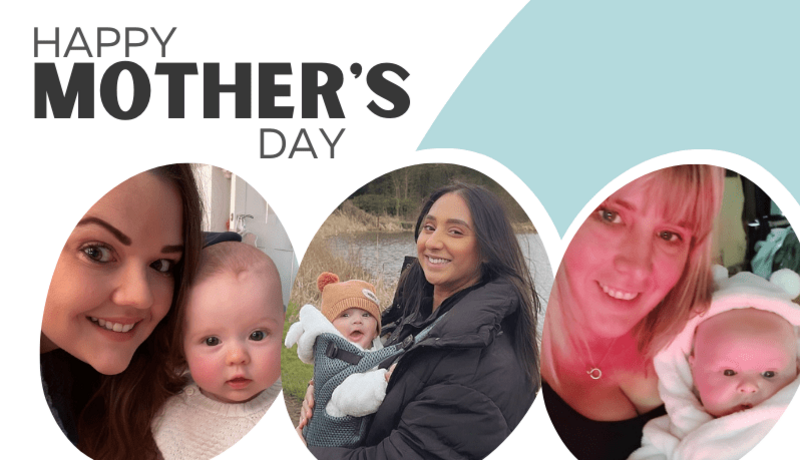 three pictures of mums with their new babies
