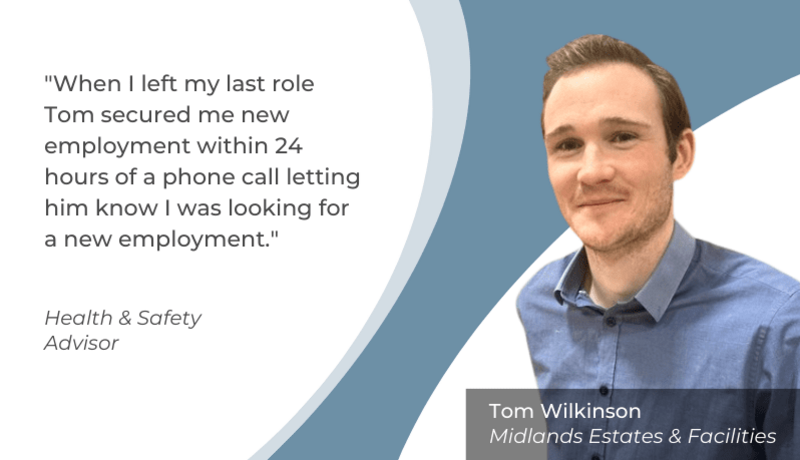 Male recruiter next to candidate quote graphic about service recieved.